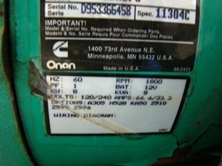 USED ONAN 7.5 KW RV GENSET DIESEL GENERATOR FOR SALE 