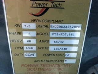 POWER TECH 7.8 KW DIESEL GENERATOR FOR SALE BUS / MOTORHOME