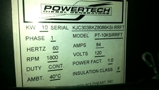 POWERTECH DIESEL GENERATOR 10KW MODEL PT-10KSIRRFT