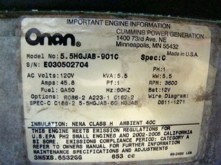 ONAN GAS GENERATOR 5500 MARQUIS GOLD FOR SALE