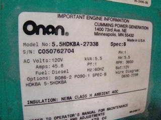 USED ONAN QUIET DIESEL 5500 GENERATOR FOR SALE 5.5 KW