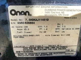 USED RV ONAN QUIET DIESEL 7500 GENERATOR MOTORHOME PARTS FOR SALE